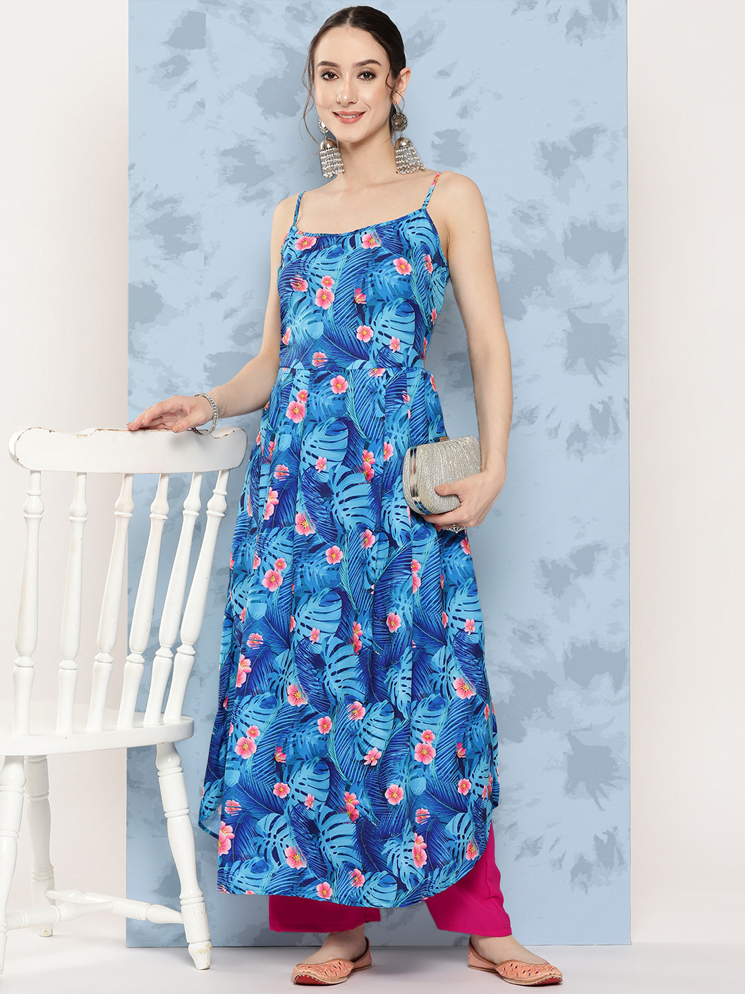 InWeave Women's Blue Pink Japanese Art Strappy Set