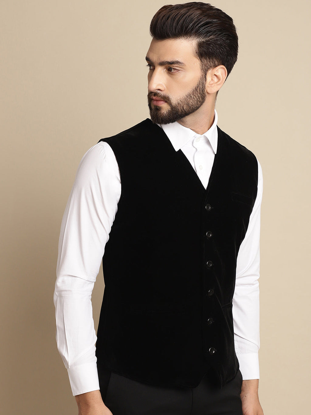 Even Apparels Men's Black Waistcoat with welt pockets