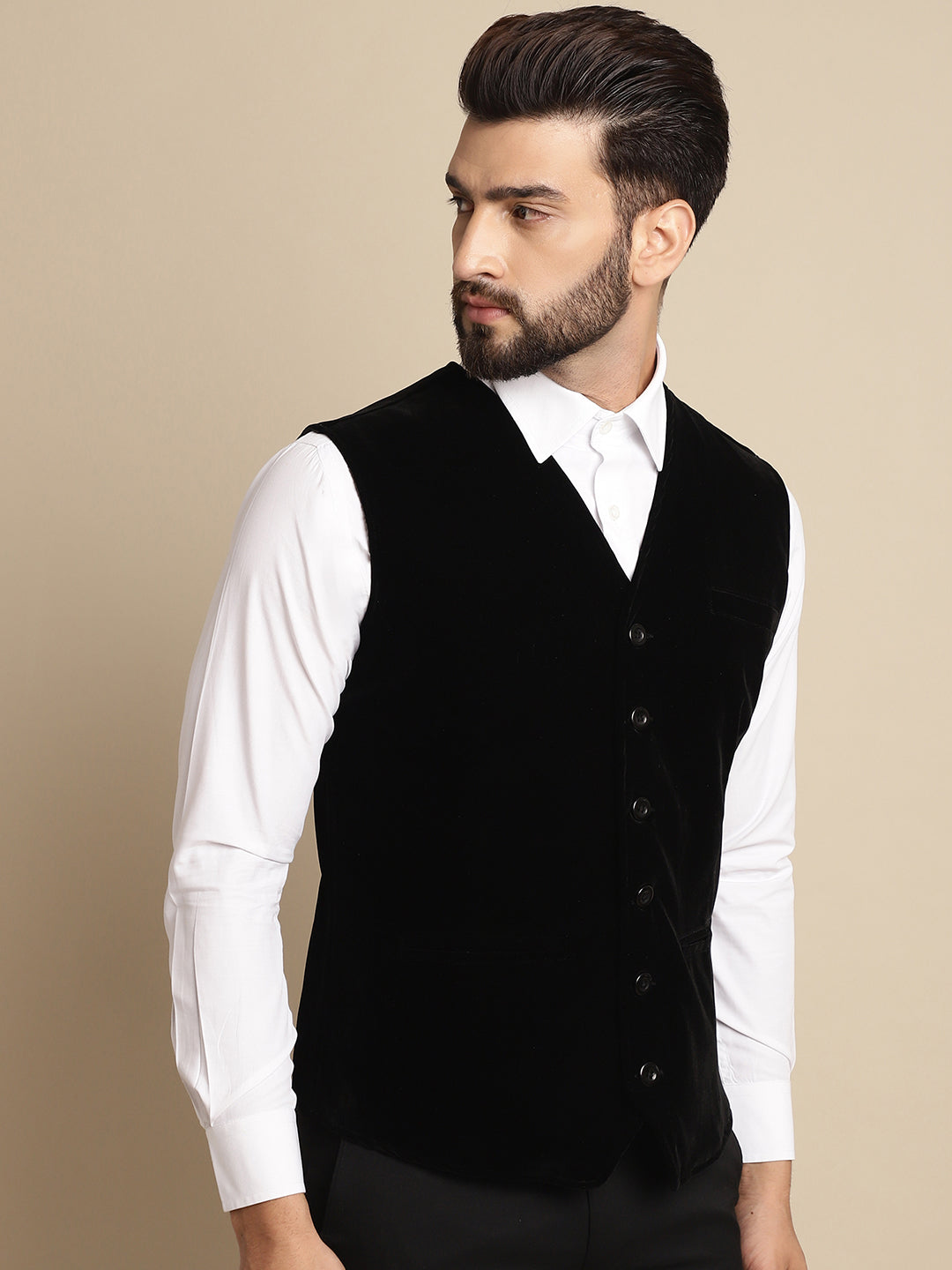 Even Apparels Men's Black Waistcoat with welt pockets