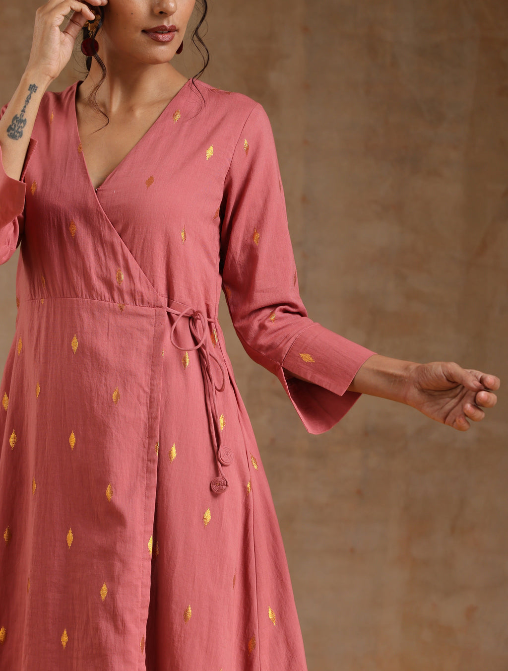 trueBrowns Blush Gold Cotton Angrakha Kurta Set