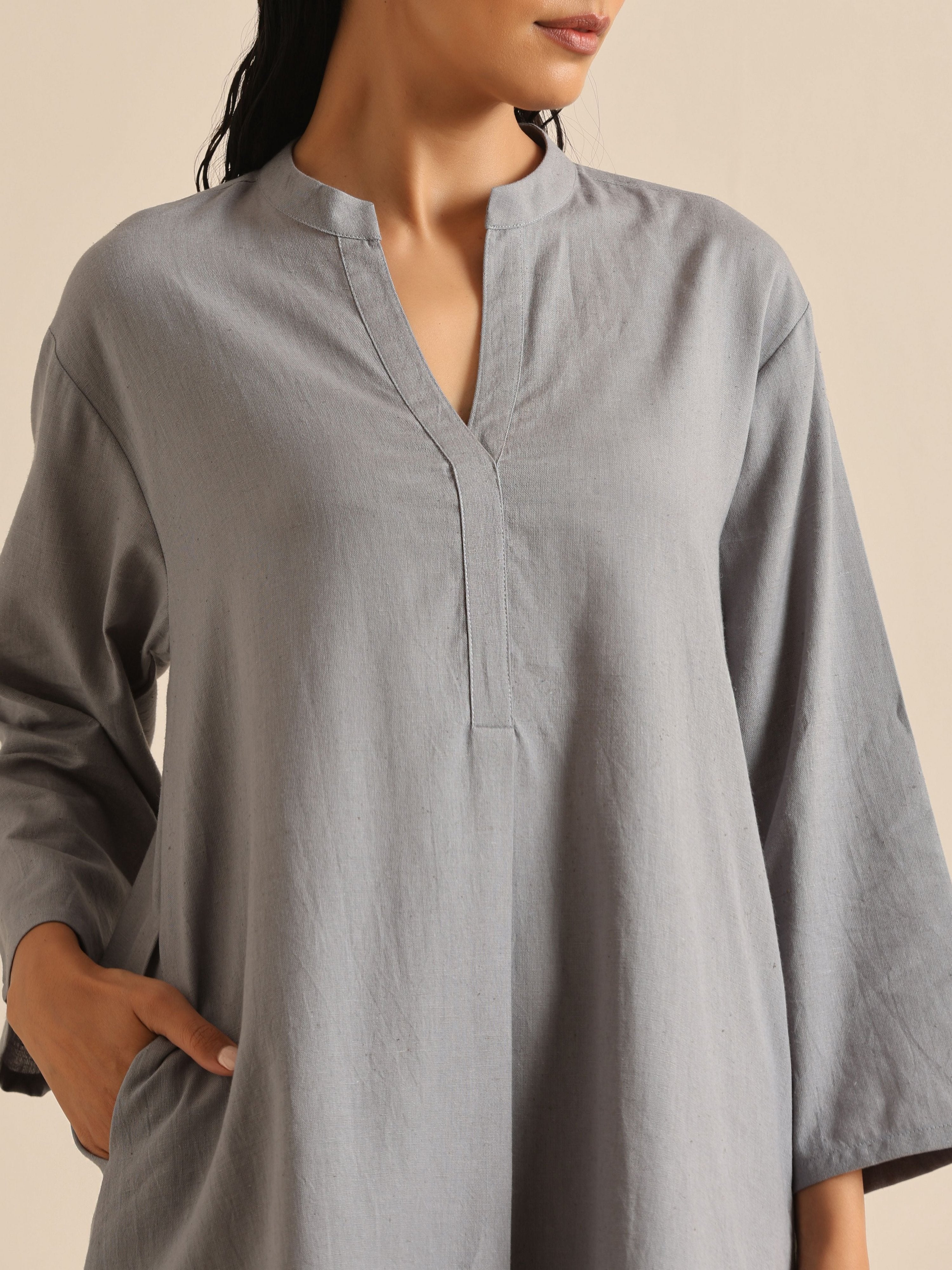 trueBrowns Steel Blue Khadi Relaxed Co-Ord Set