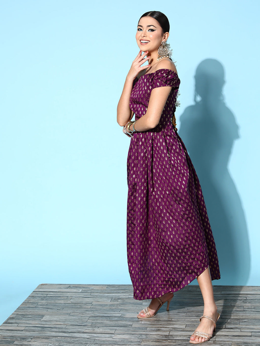 InWeave Women's Wine Brocade Dress