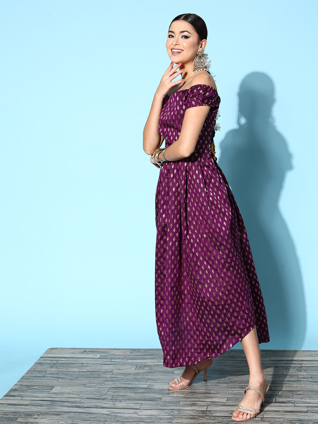 InWeave Women's Wine Brocade Dress