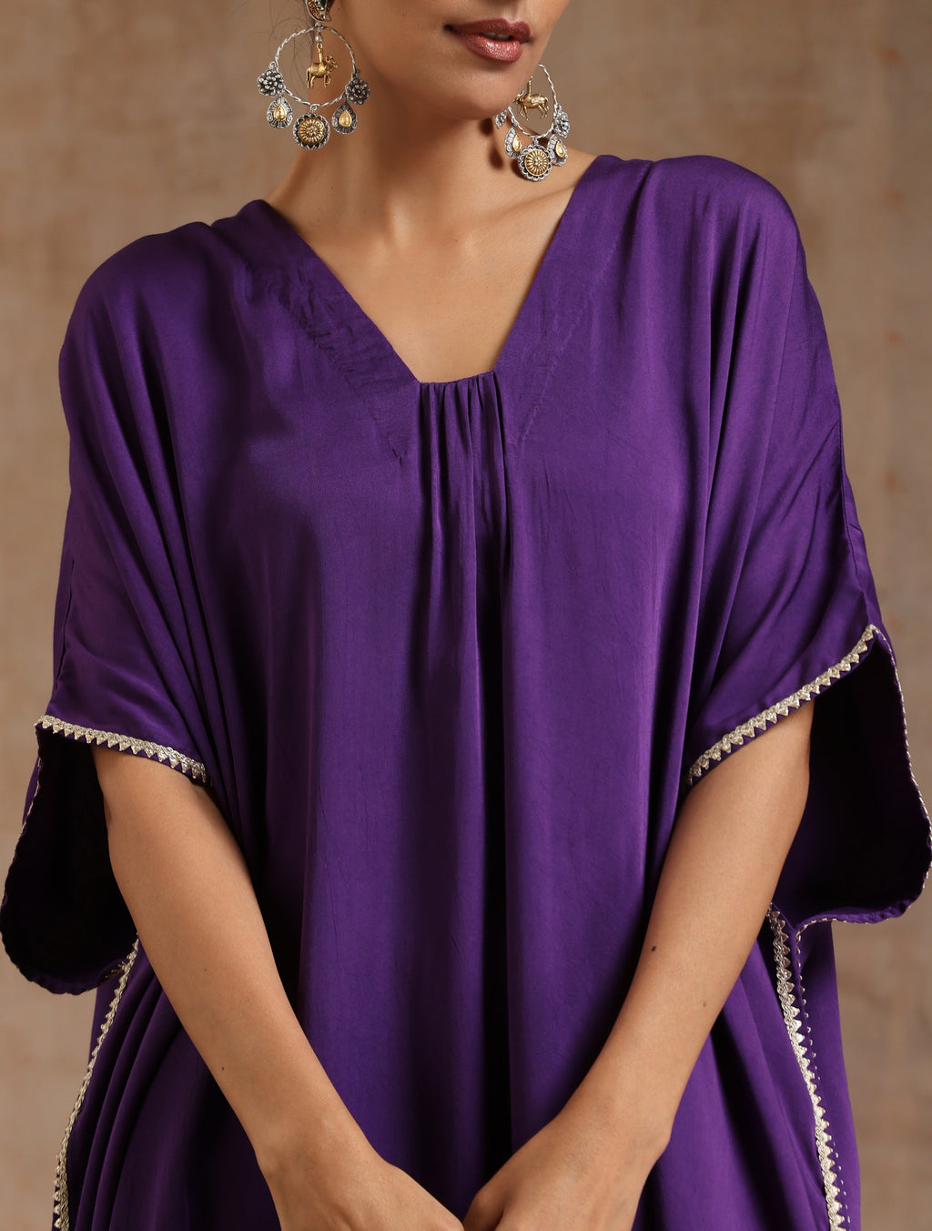 trueBrowns Violet Modal Satin Kaftan Kurta Set
