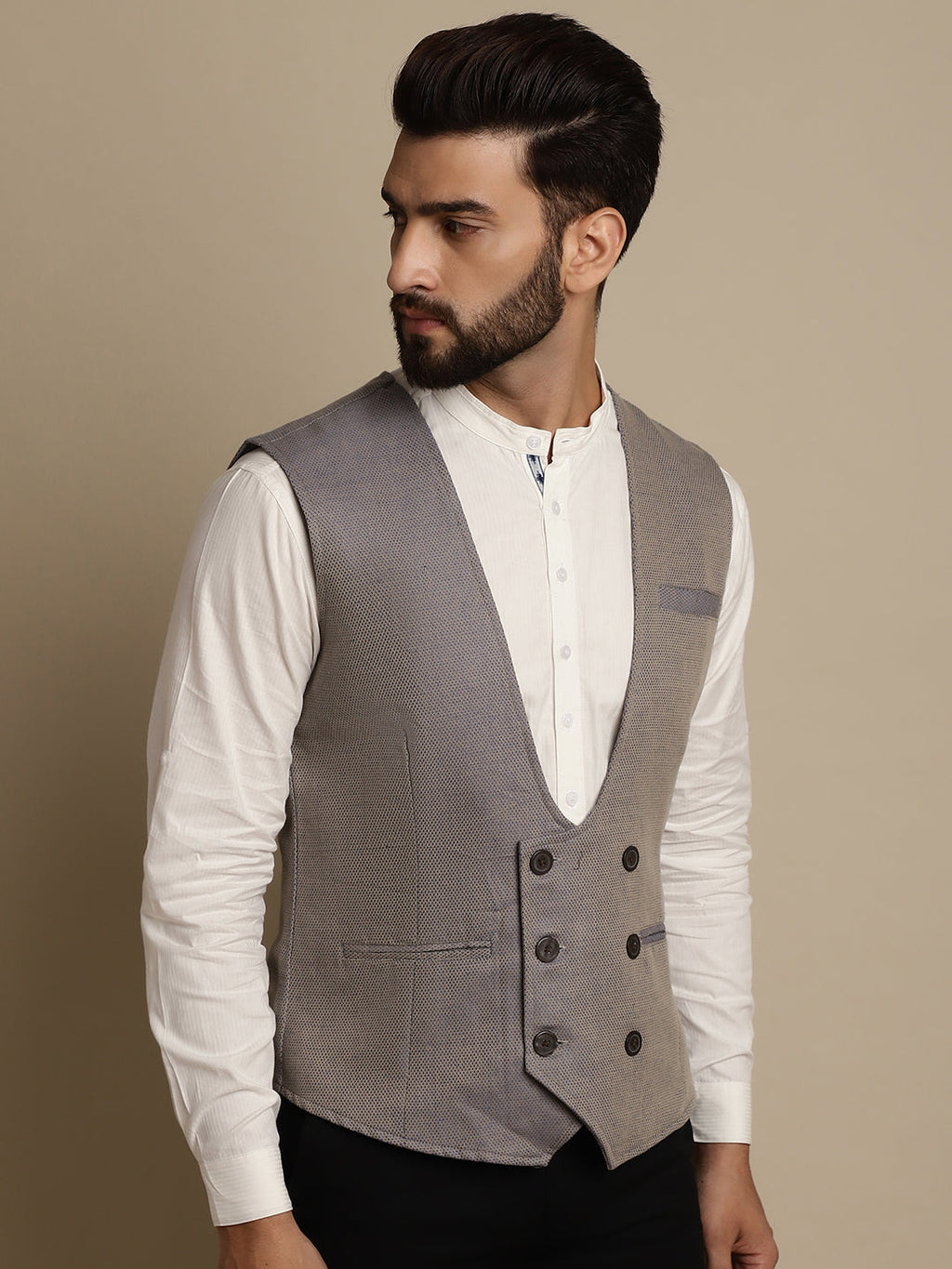 Even Apparels Men's Grey Double Breast Waistcoat