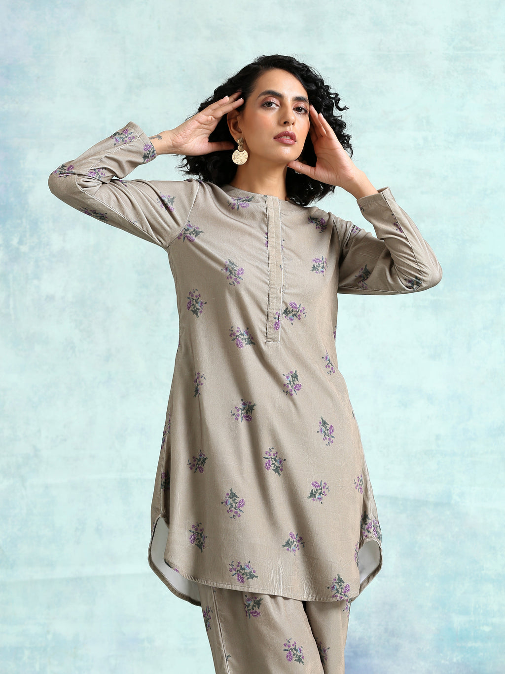 trueBrowns Sage Printed Velvet Co-Ord Set