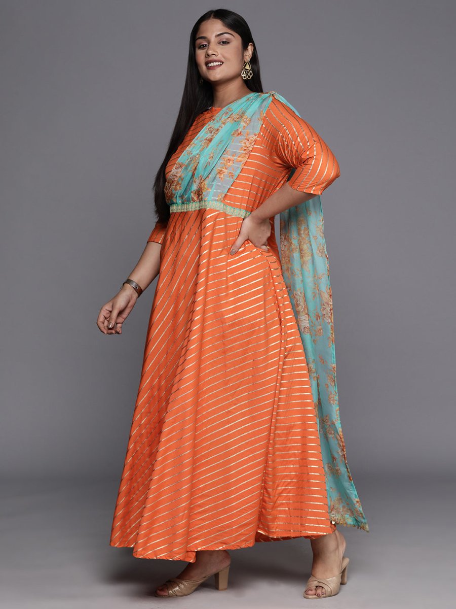 Ahalyaa Plus Size Boat neck Maxi Ethnic Dress