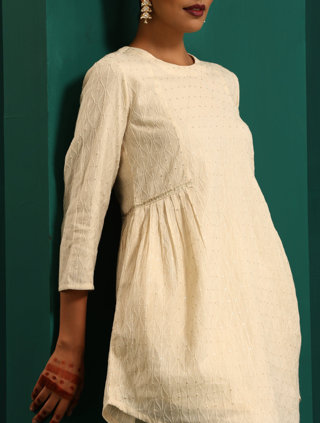 trueBrowns Ivory Tonal Cotton Side Gathers Co-ord Set