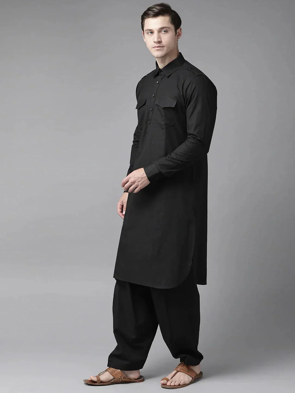 Fabmade Z Black Pathani Suit