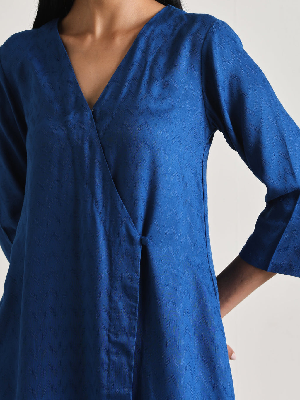 trueBrowns Ink Blue Angrakha Kurta Set