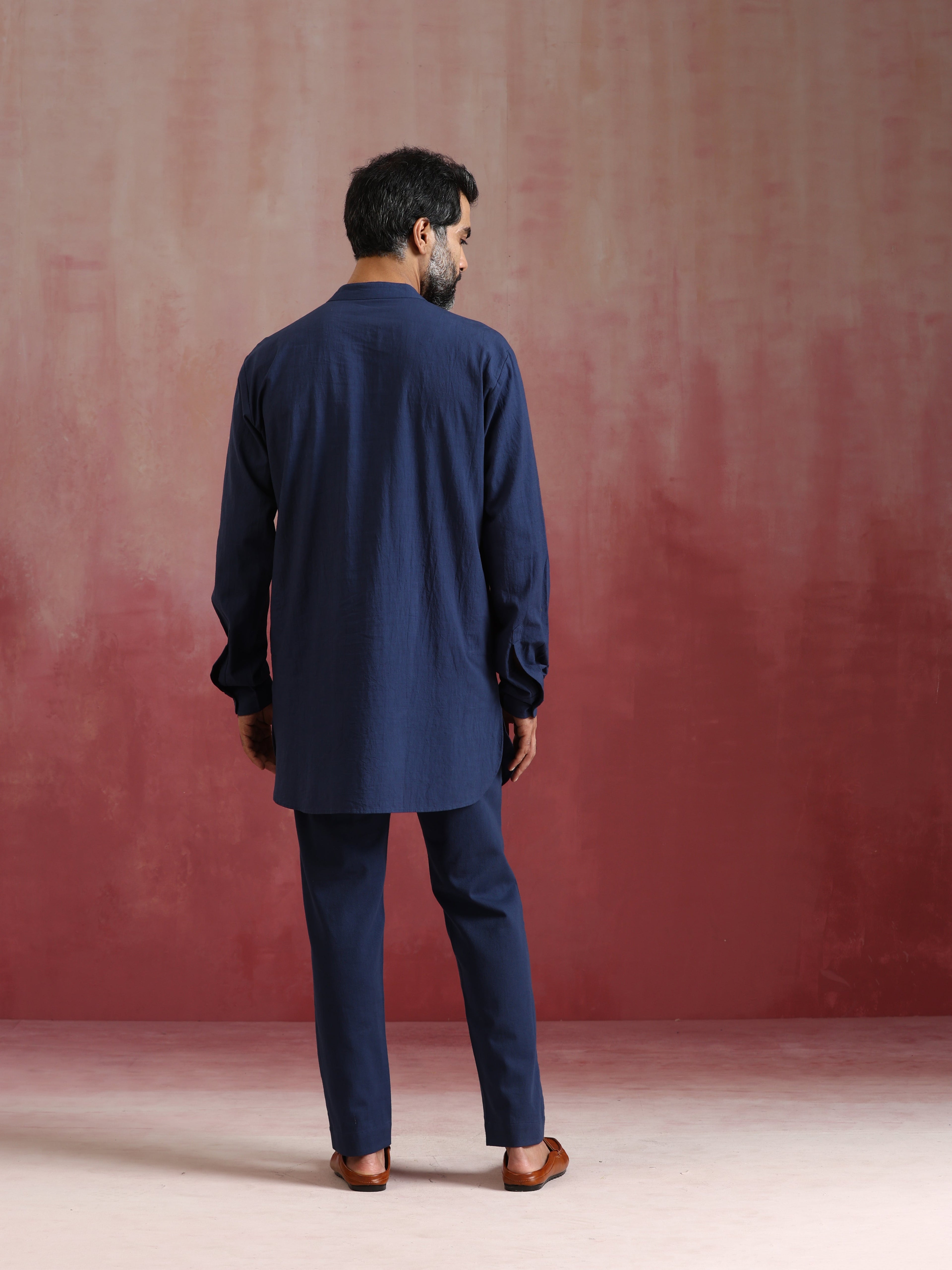 trueBrowns Men's Navy Cotton Mandarin Collar Kurta Co-ord set