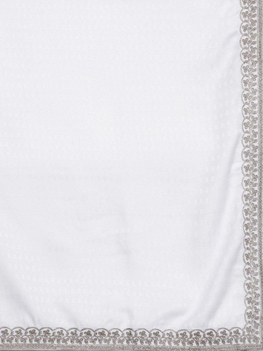 Ahalyaa Women White Ethnic Motifs Embroidered Aari Work Pashmina Kurta with Salwar & With Dupatta