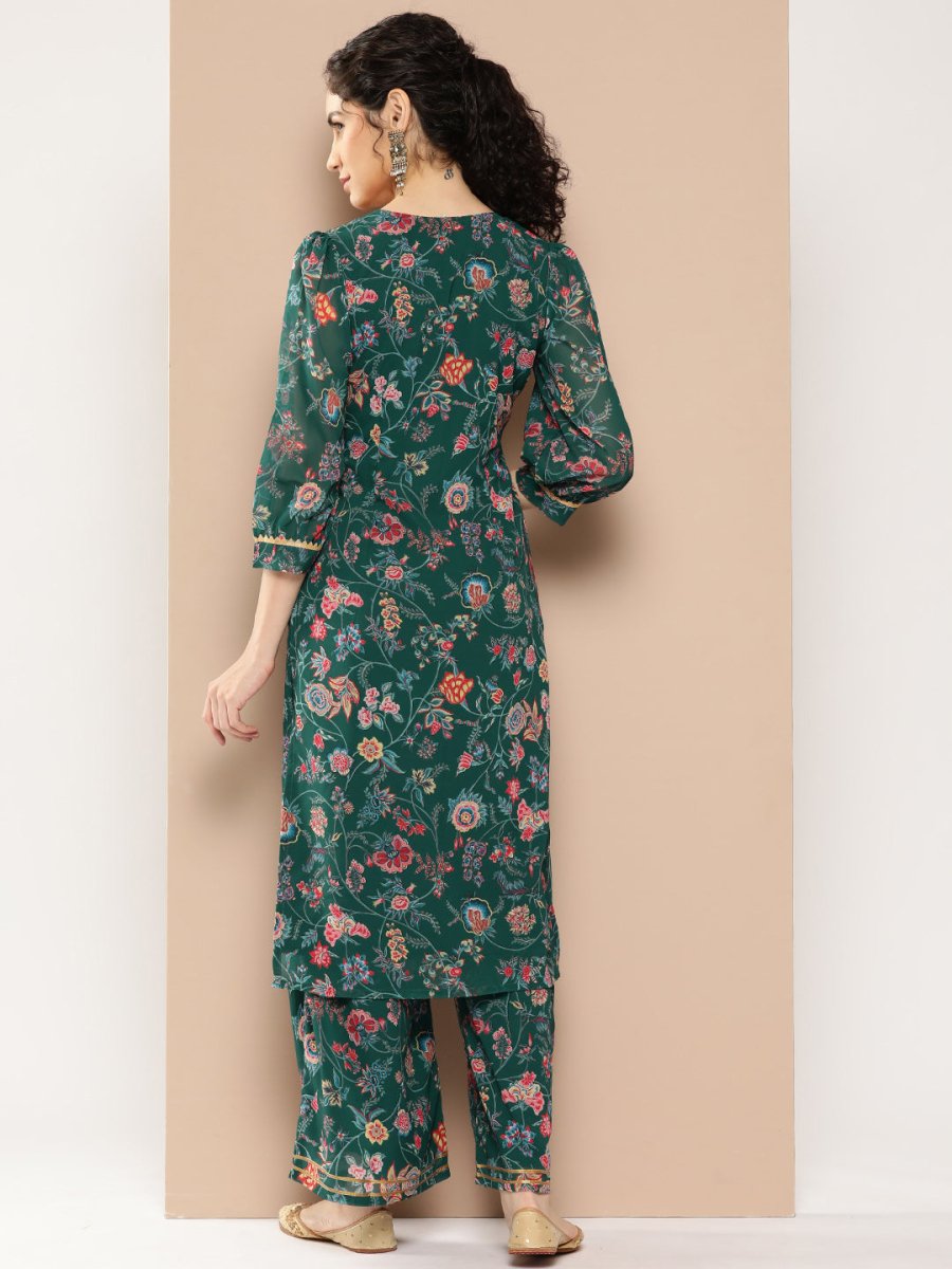 Ahalyaa Women Floral Printed Regular Gotta Patti Kurta with Palazzos
