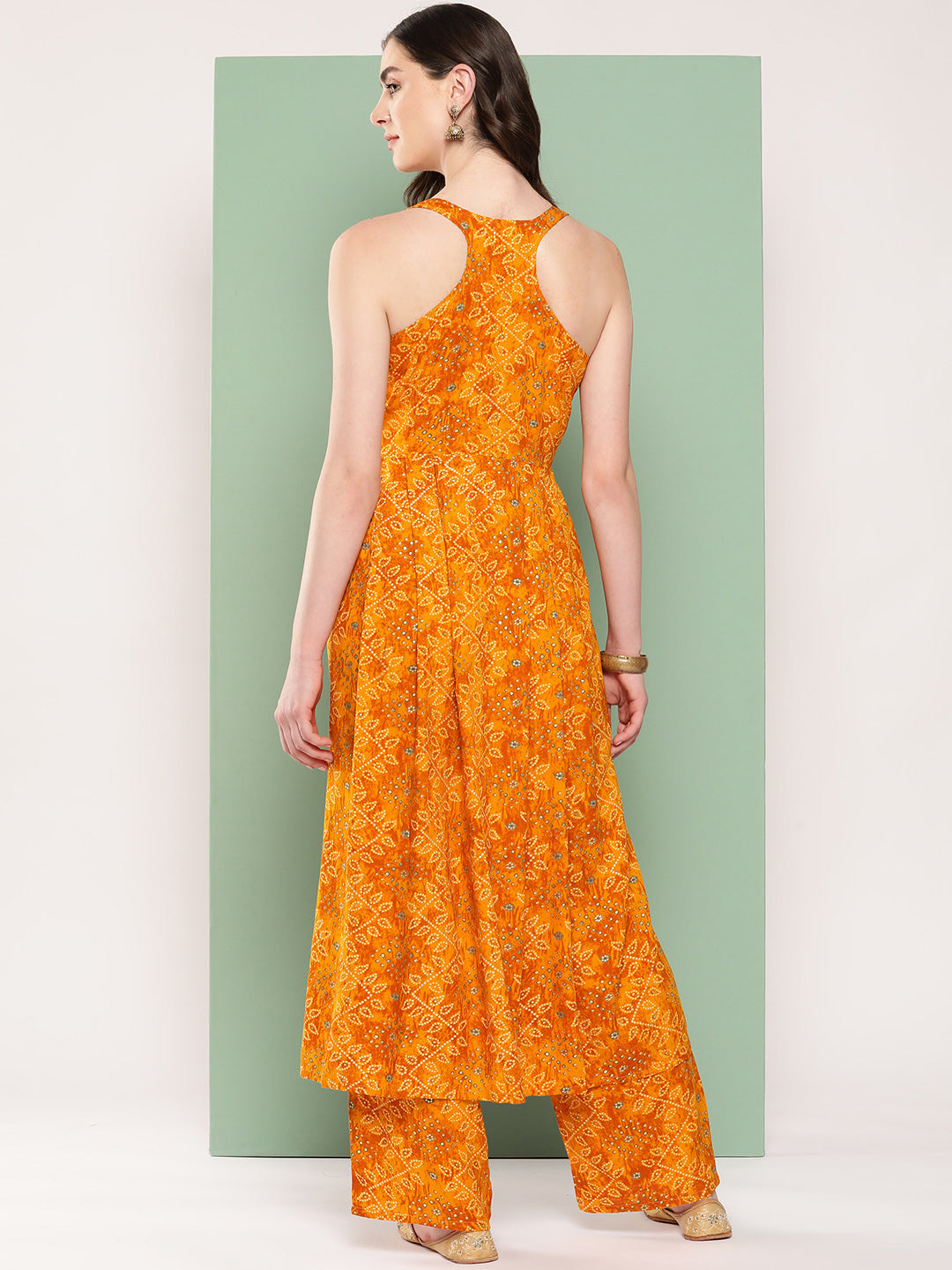 InWeave Women's Muatsrd Bandhej Print Raisa Back Detial Long Coords Set