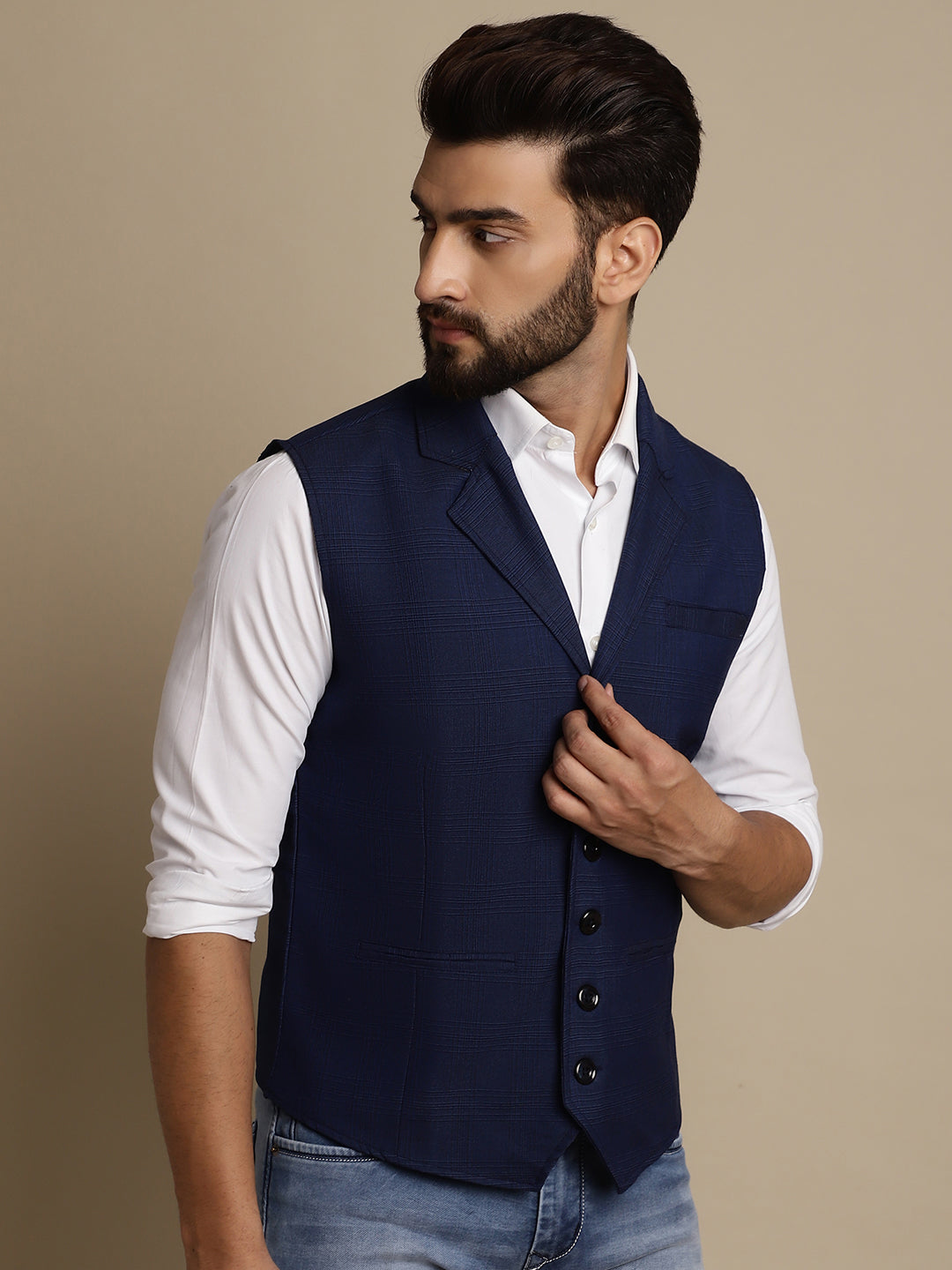 Even Apparels Men's Blue Waistcoat with Notched Lapel