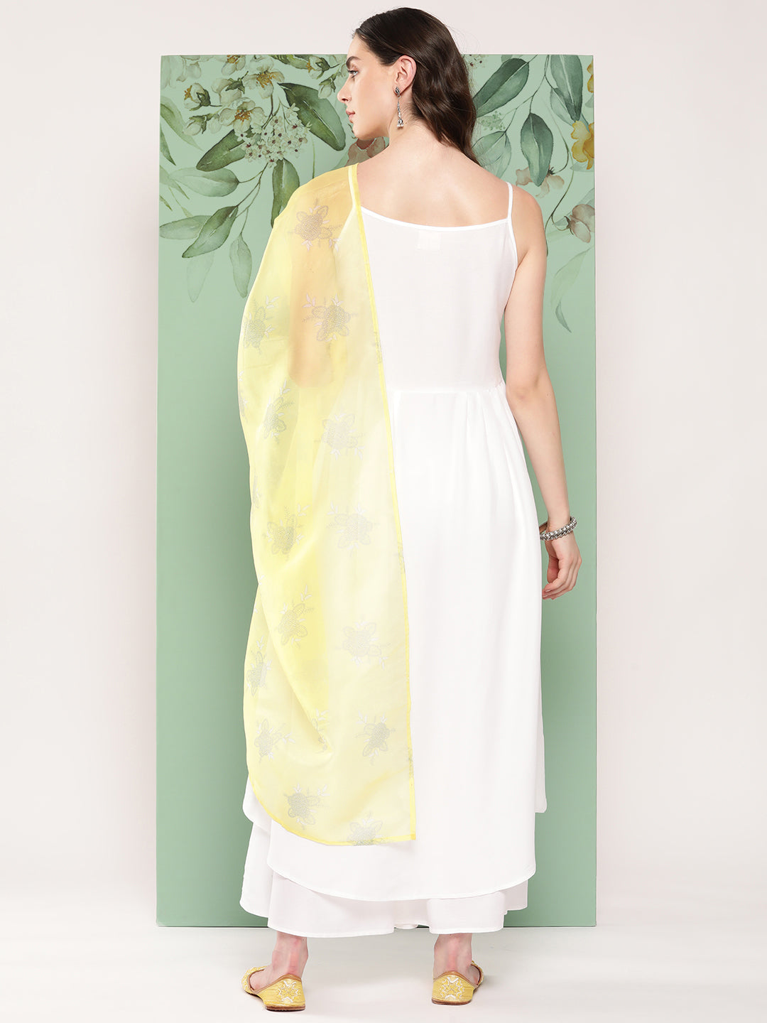 InWeave Women's Strappy Set Cream With Yellow W Chintz Or Dupatta