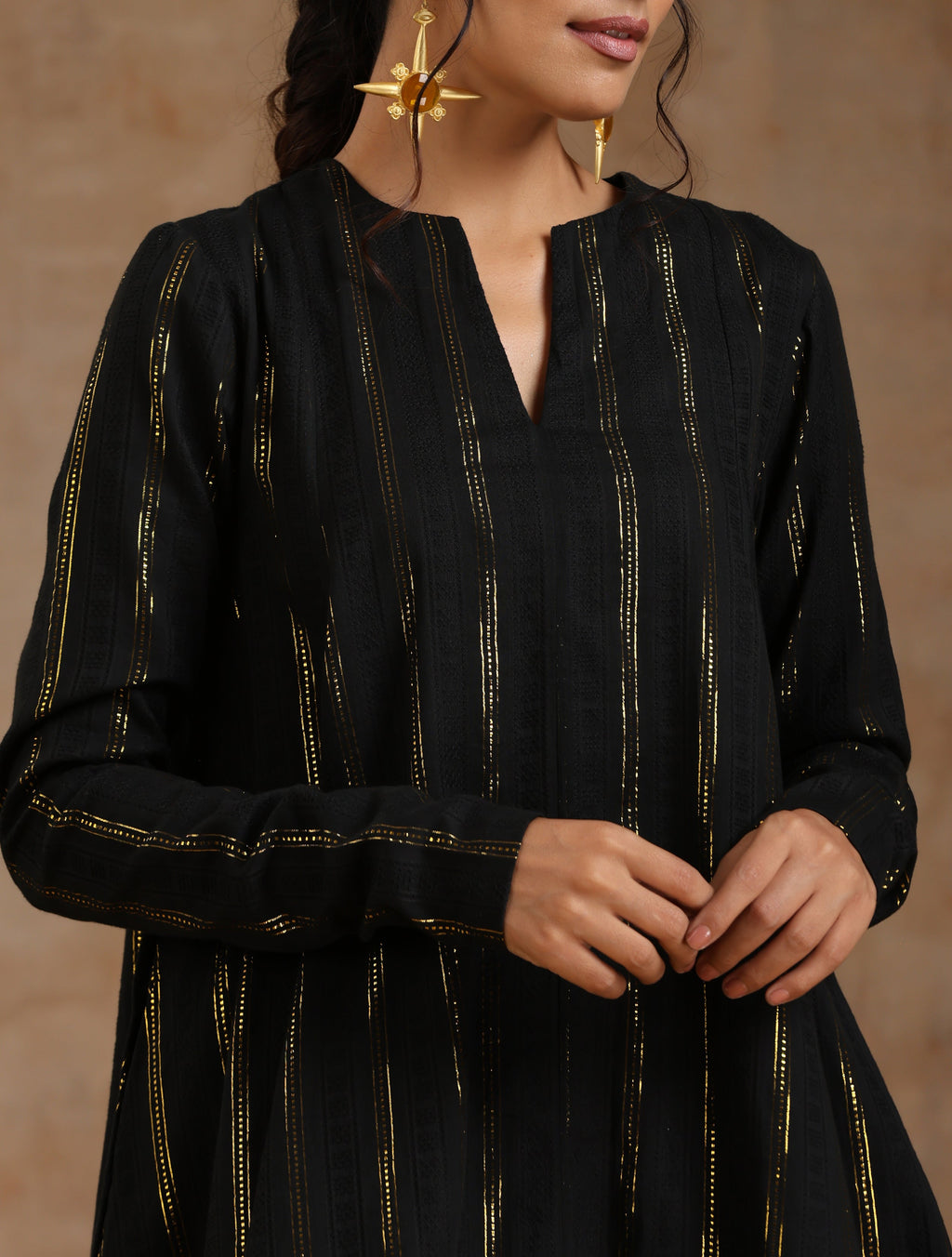trueBrowns Black Gold Cotton Flared Co-Ord Set