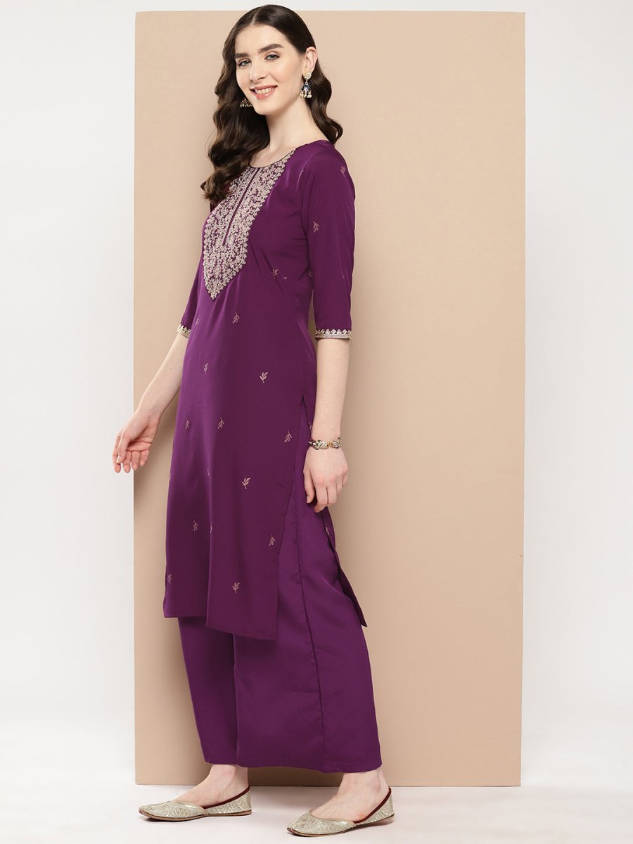 Ahalyaa Women Floral Yoke Design Regular Kurta with Palazzos