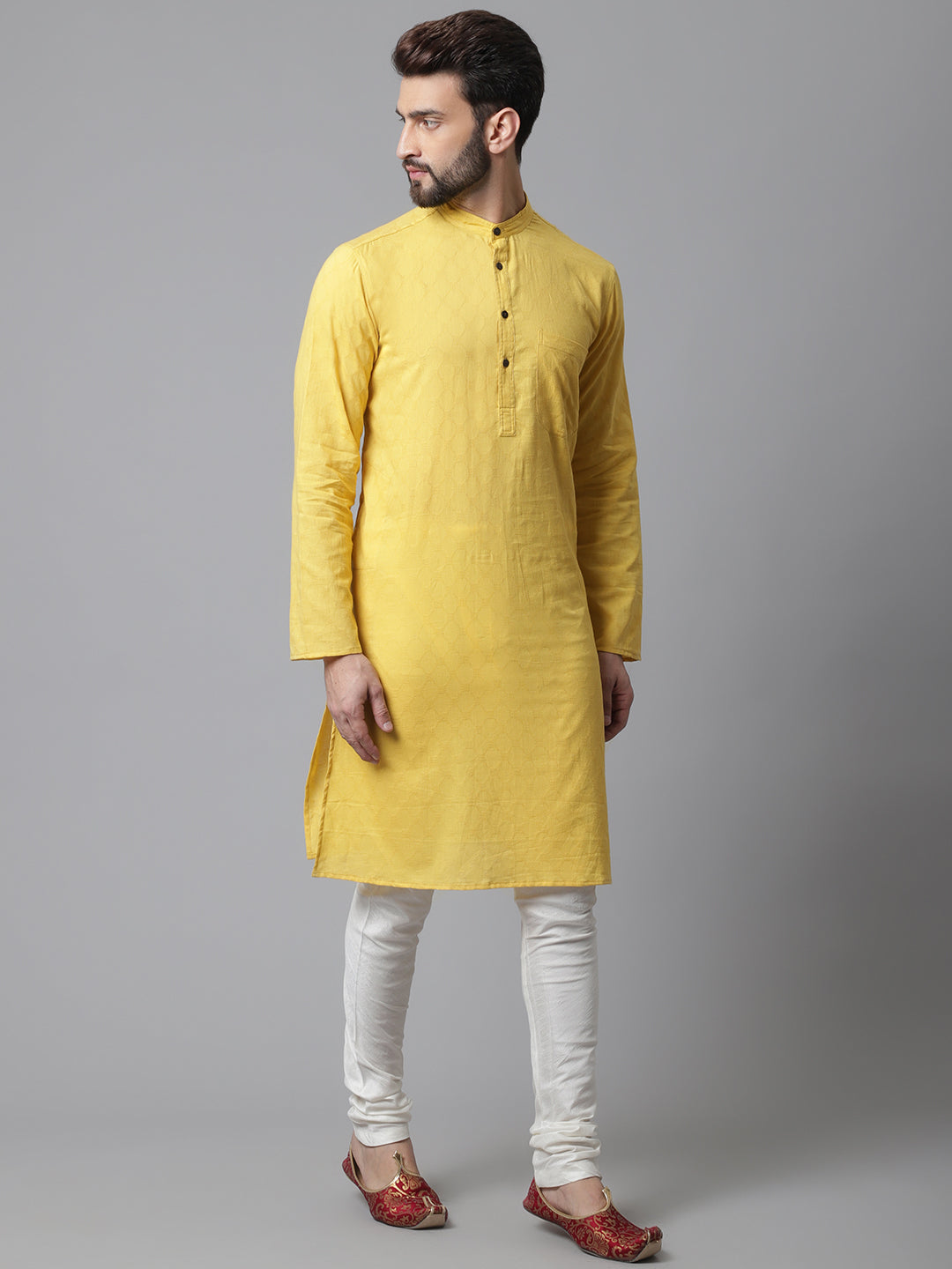 Even Apparels Yellow Pure Cotton Kurta With Band Collar