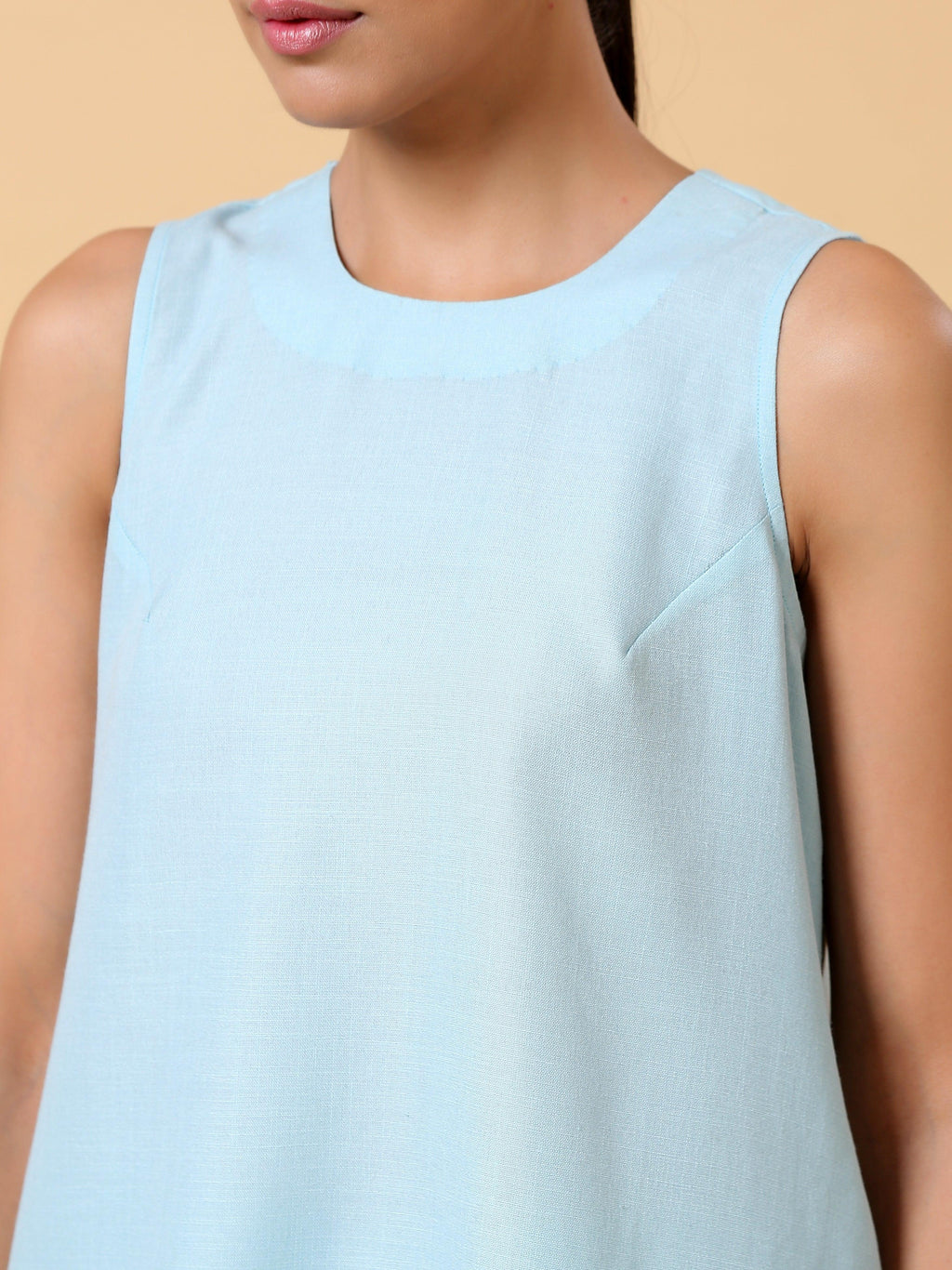 trueBrowns Cotton Linen Light Blue Sleeveless Co-Ord Set | Relove