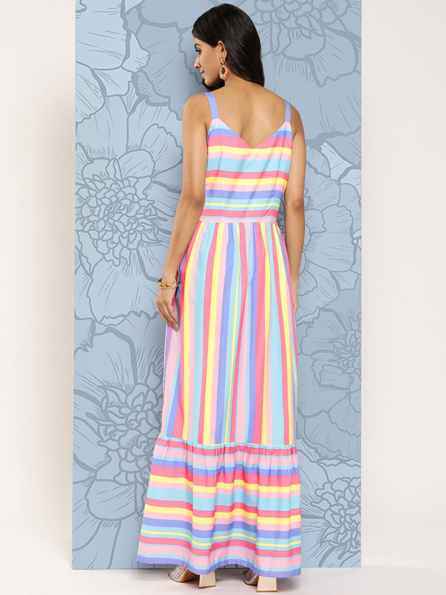 Ahalyaa Striped Crepe Maxi Ethnic Dress
