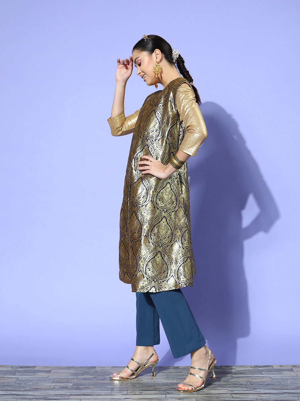 InWeave Women's Navy Brocade Jacket