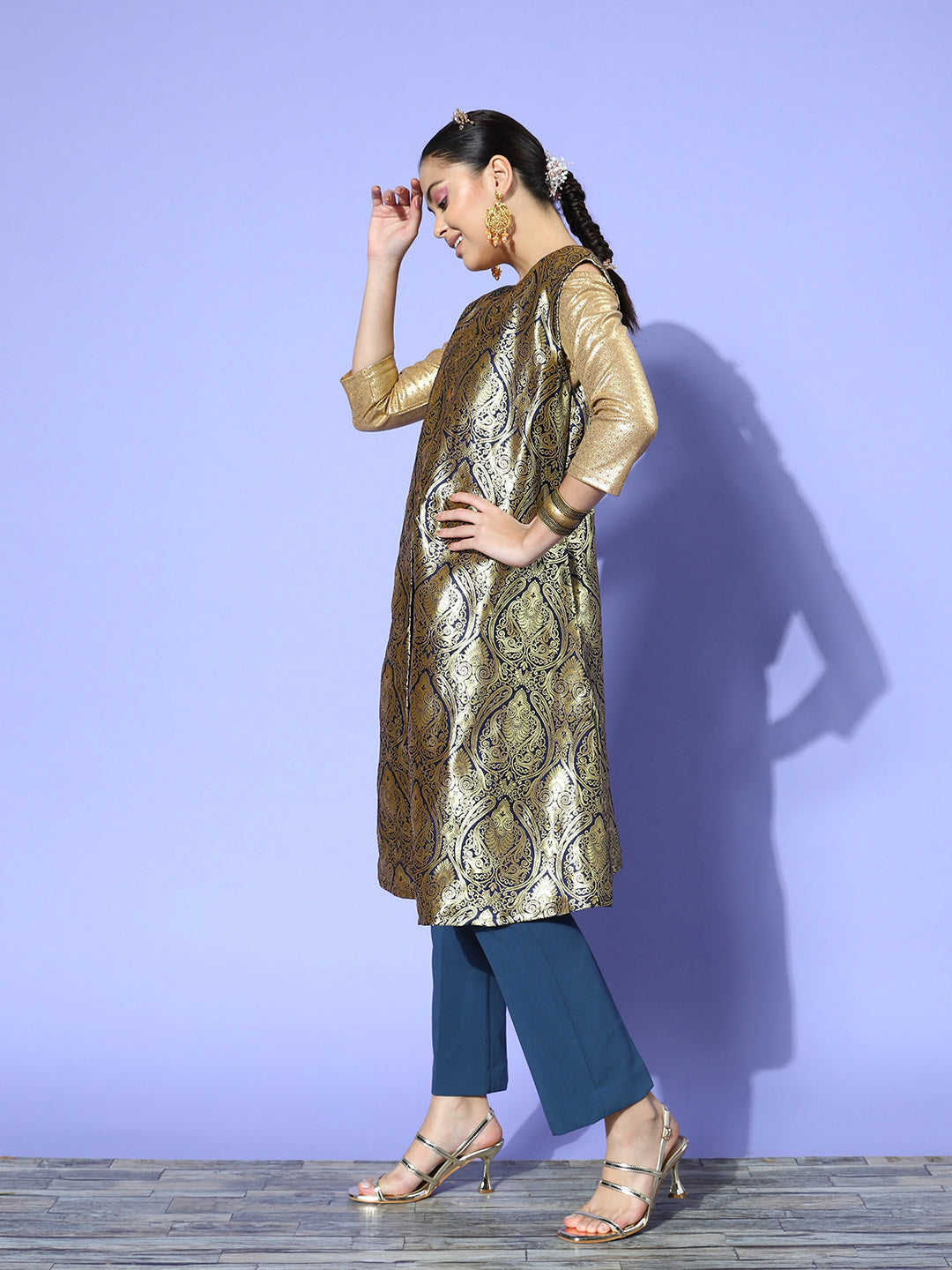 InWeave Women's Navy Brocade Jacket