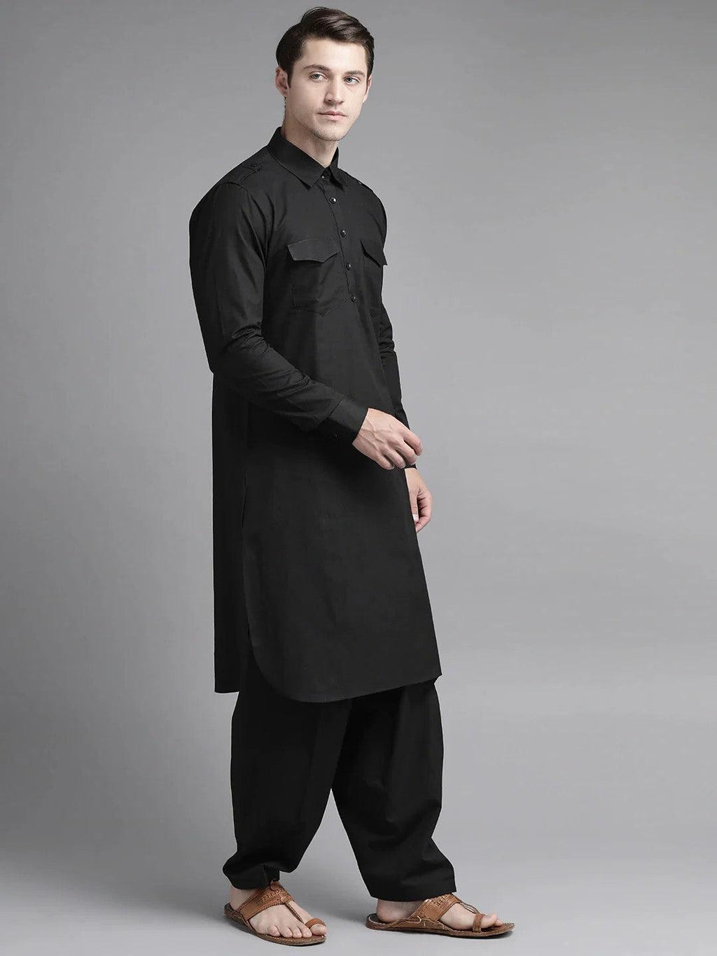 Fabmade Z Black Pathani Suit