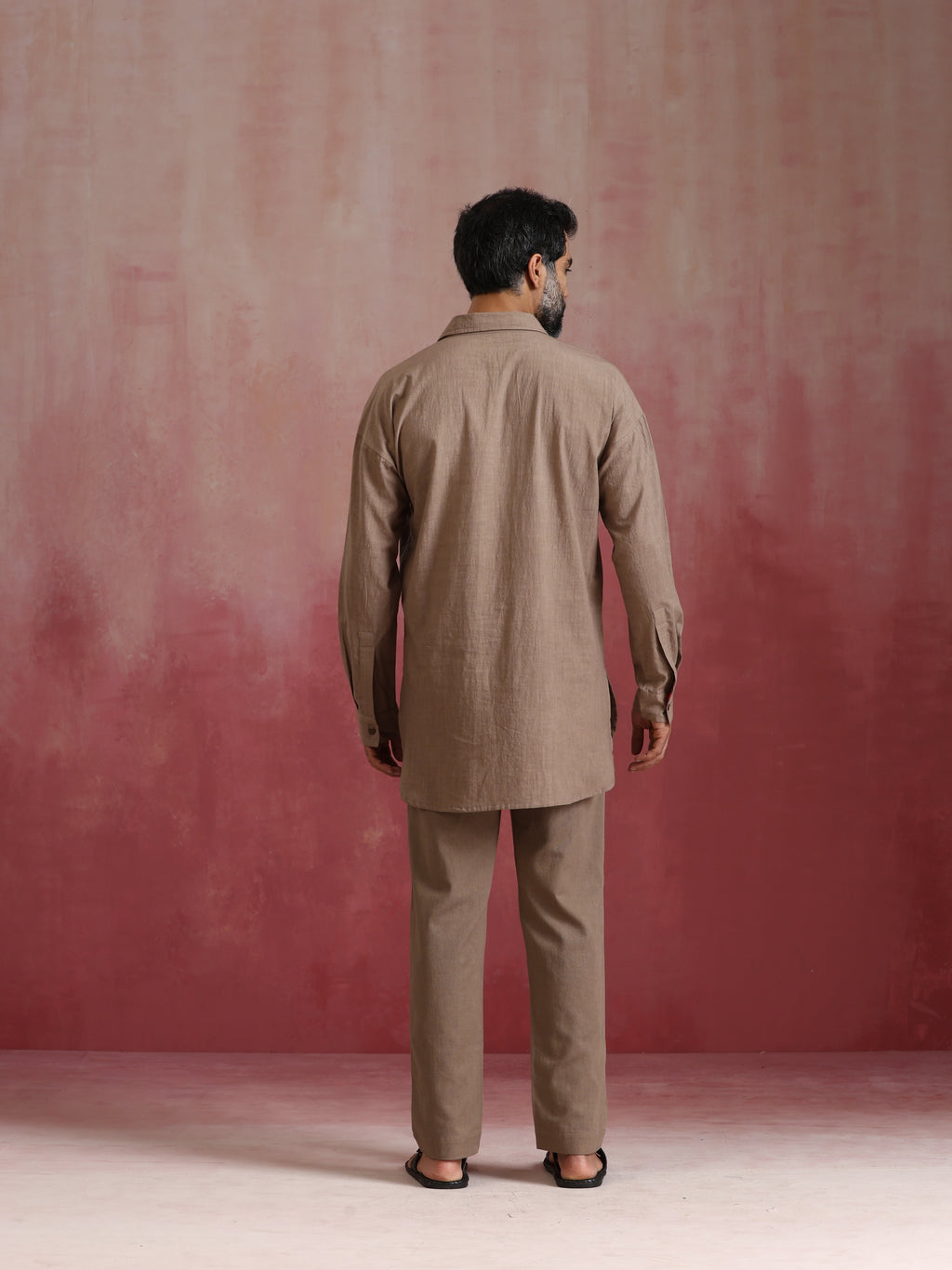 trueBrowns Men's Grey Cotton Shirt Collar Stylized Kurta Co-ord set