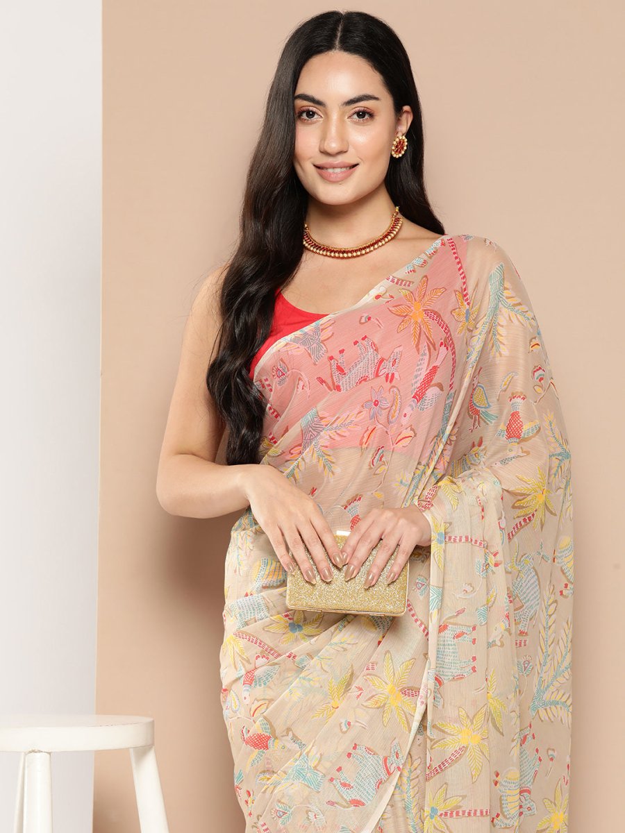 Ahalyaa Floral Printed Poly Chiffon Saree