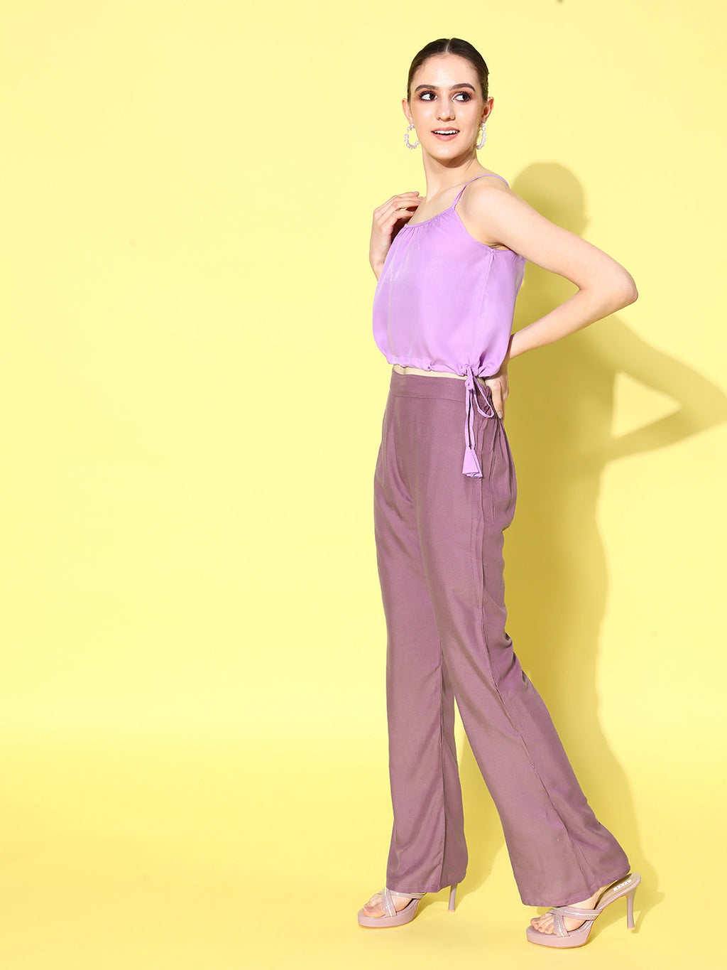 InWeave Women's Mauve Coord Set With Crepe Mauve Crop Top
