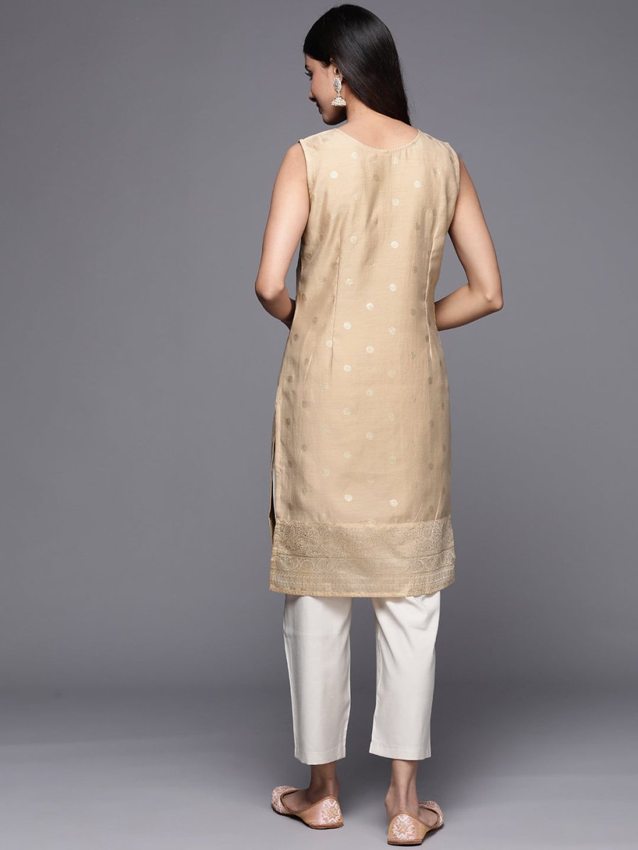 Ahalyaa Women Tan & Gold-Toned Geometric Printed Kurta