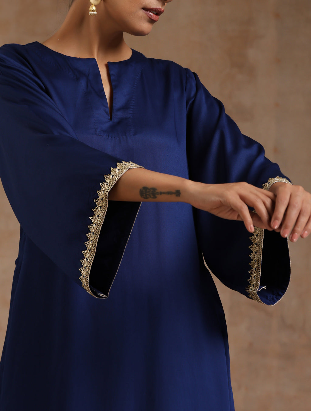 trueBrowns Midnight Blue Modal Satin Relax Kurta Set