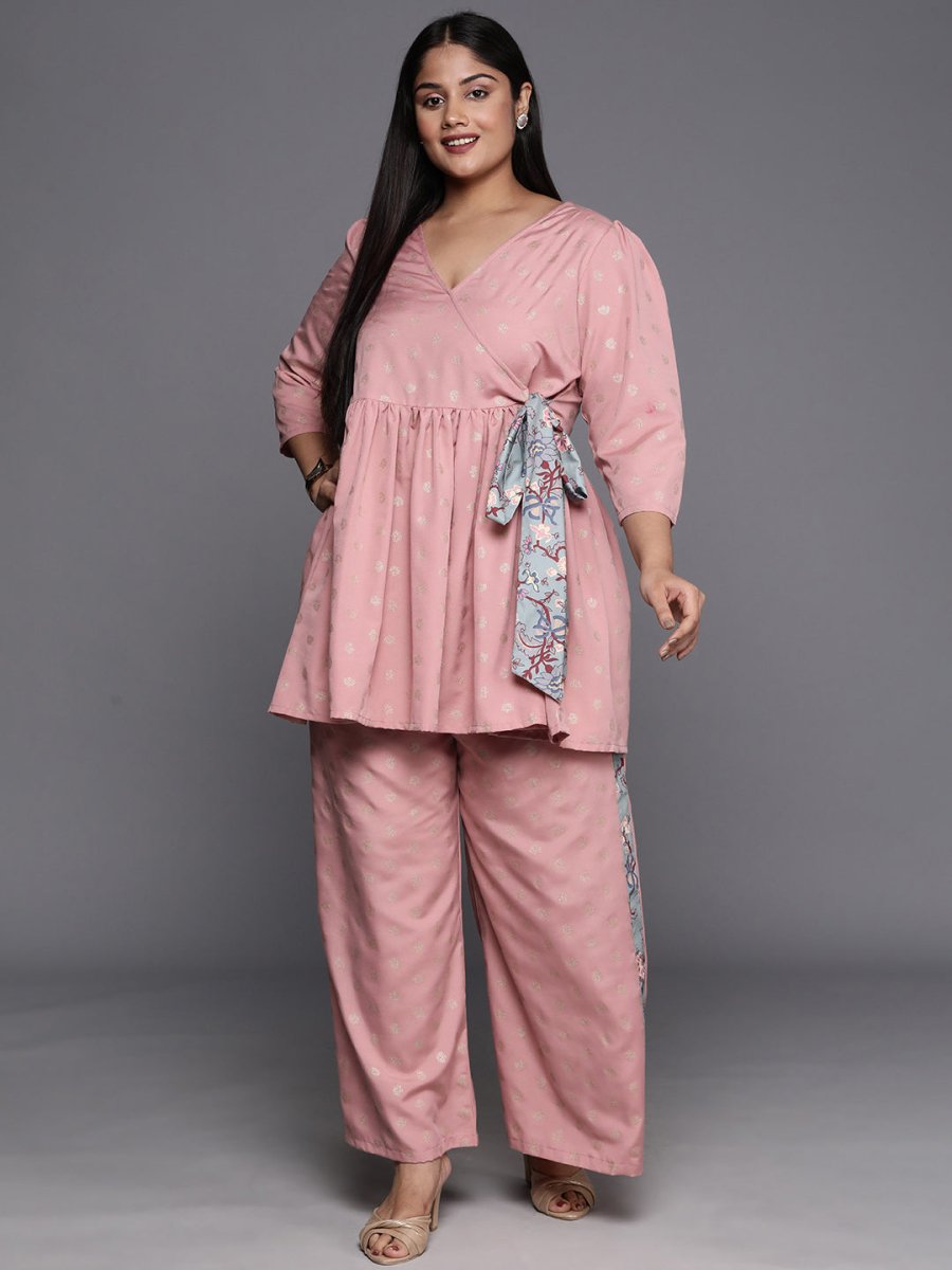 Ahalyaa Plus Size Ethnic Printed Wrap Tunic with Palazzos