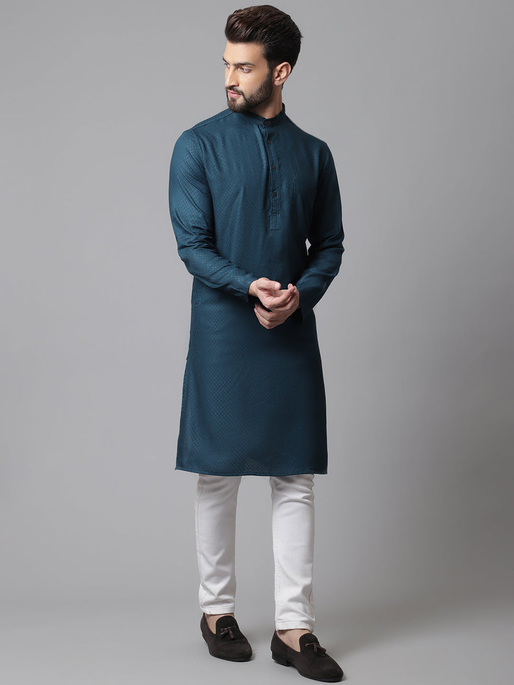 Even Apparels Green Kurta With Band Collar