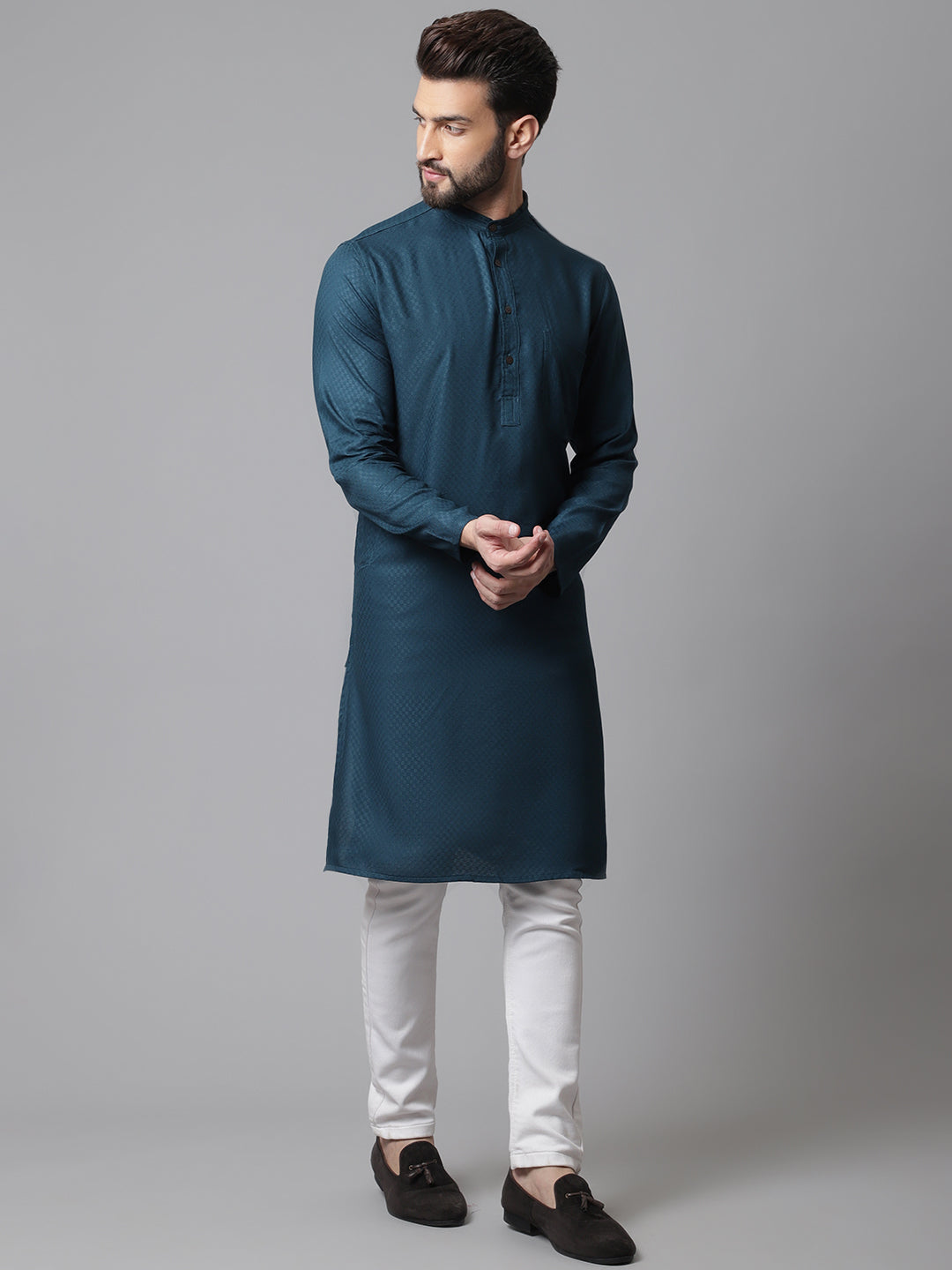 Even Apparels Green Kurta With Band Collar
