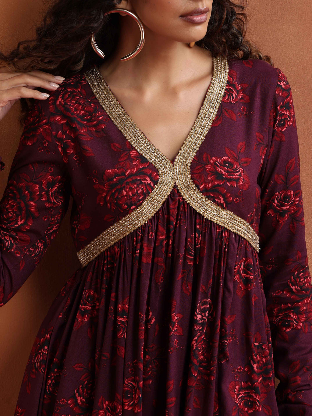 trueBrowns Purple Floral Print Sharara Set