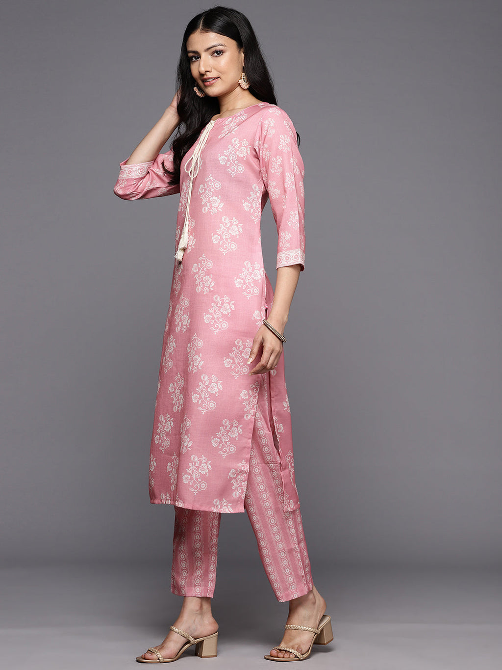 KSUT (House of Varanga) Pink Digital Printed Kurta Paired With Printed Straight Trouser