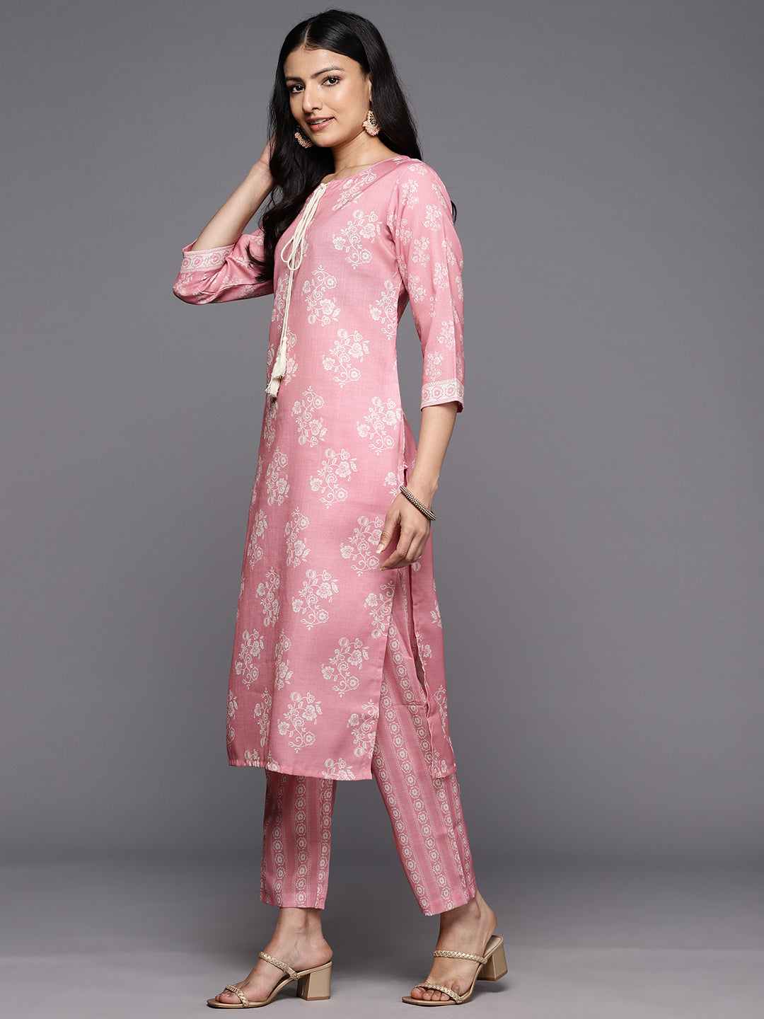 KSUT (House of Varanga) Pink Digital Printed Kurta Paired With Printed Straight Trouser