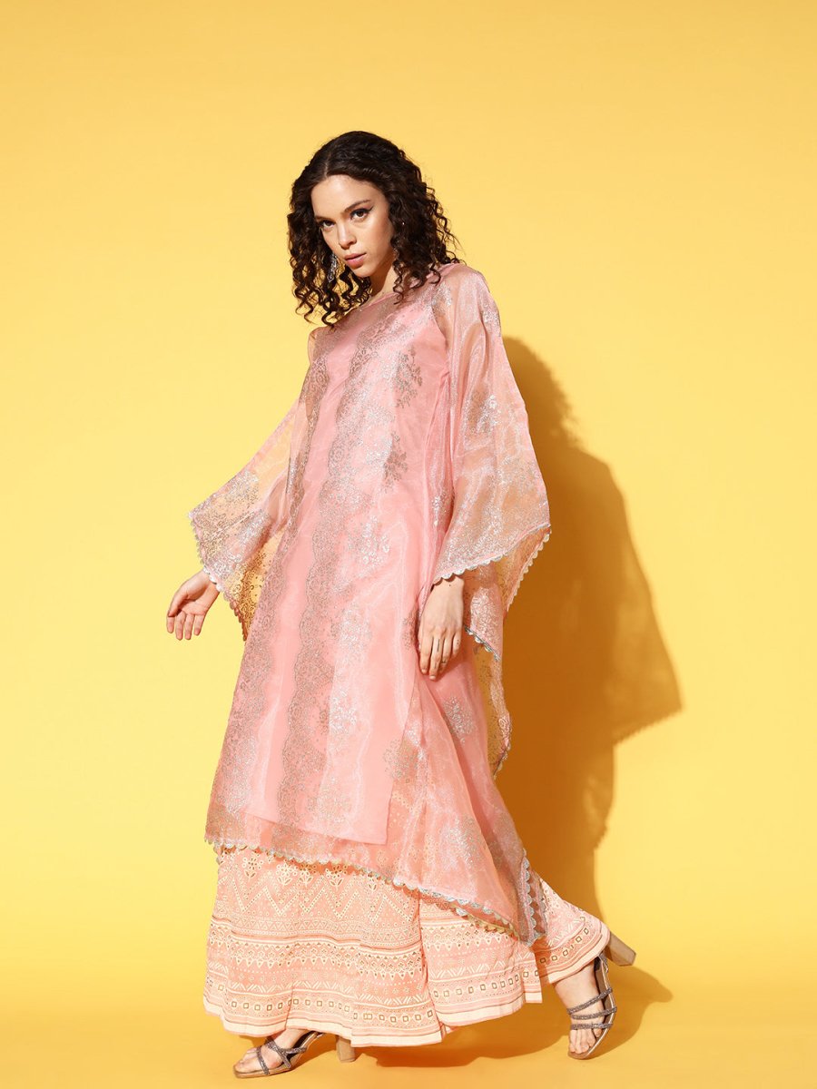 Ahalyaa Women Ethnic Motifs Printed Gotta Patti Organza Kaftan Kurta