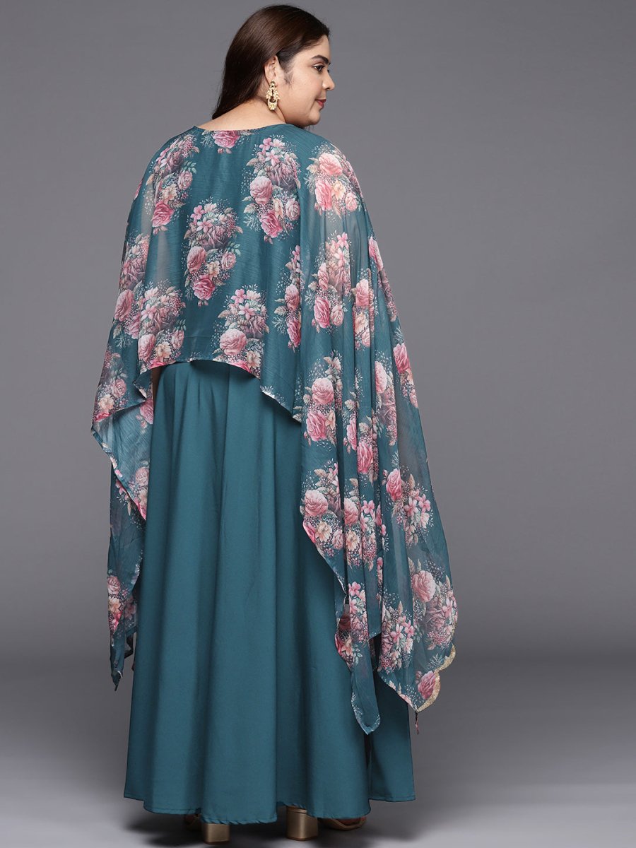 Ahalyaa Plus Size Boat Neck Maxi Ethnic Dress