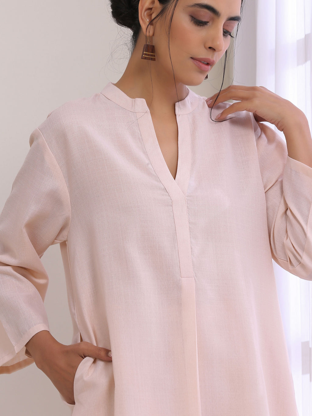 trueBrowns Pink Slub Relaxed Fit Co-Ord Set