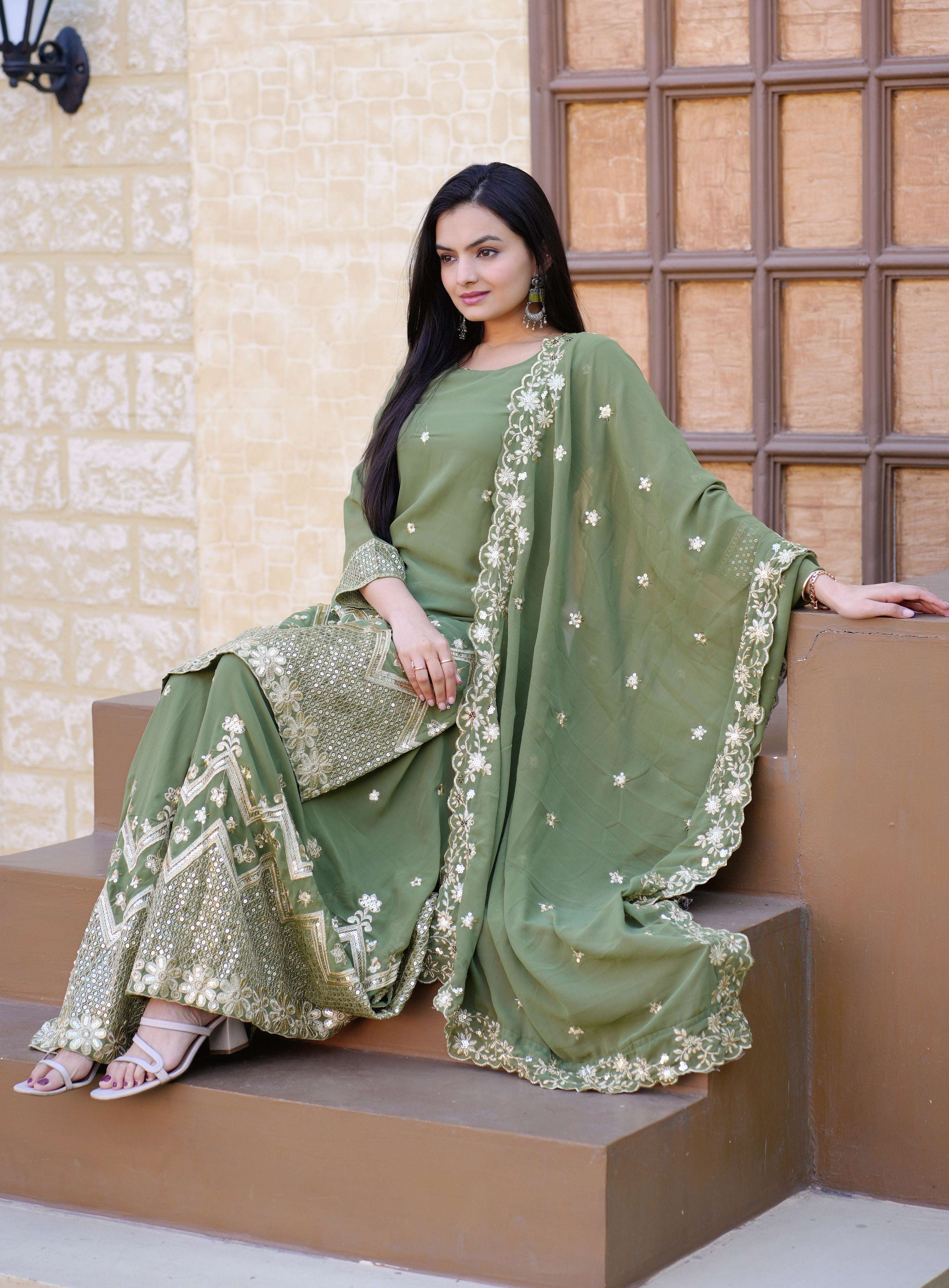 Yash Enterprise Latest Georgette Embroidery Pista Readymade Salwar Suit
