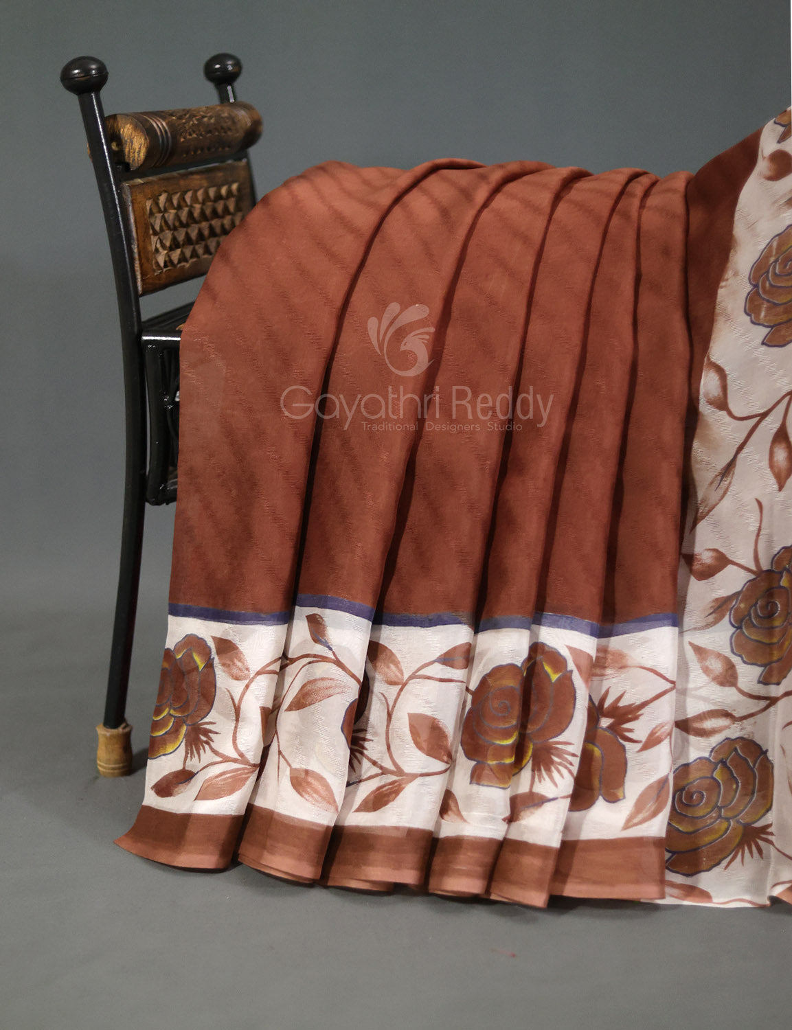 Brown With Off White Colour Leheriya Georgette Saree By Gayathri Reddy Designer Studio