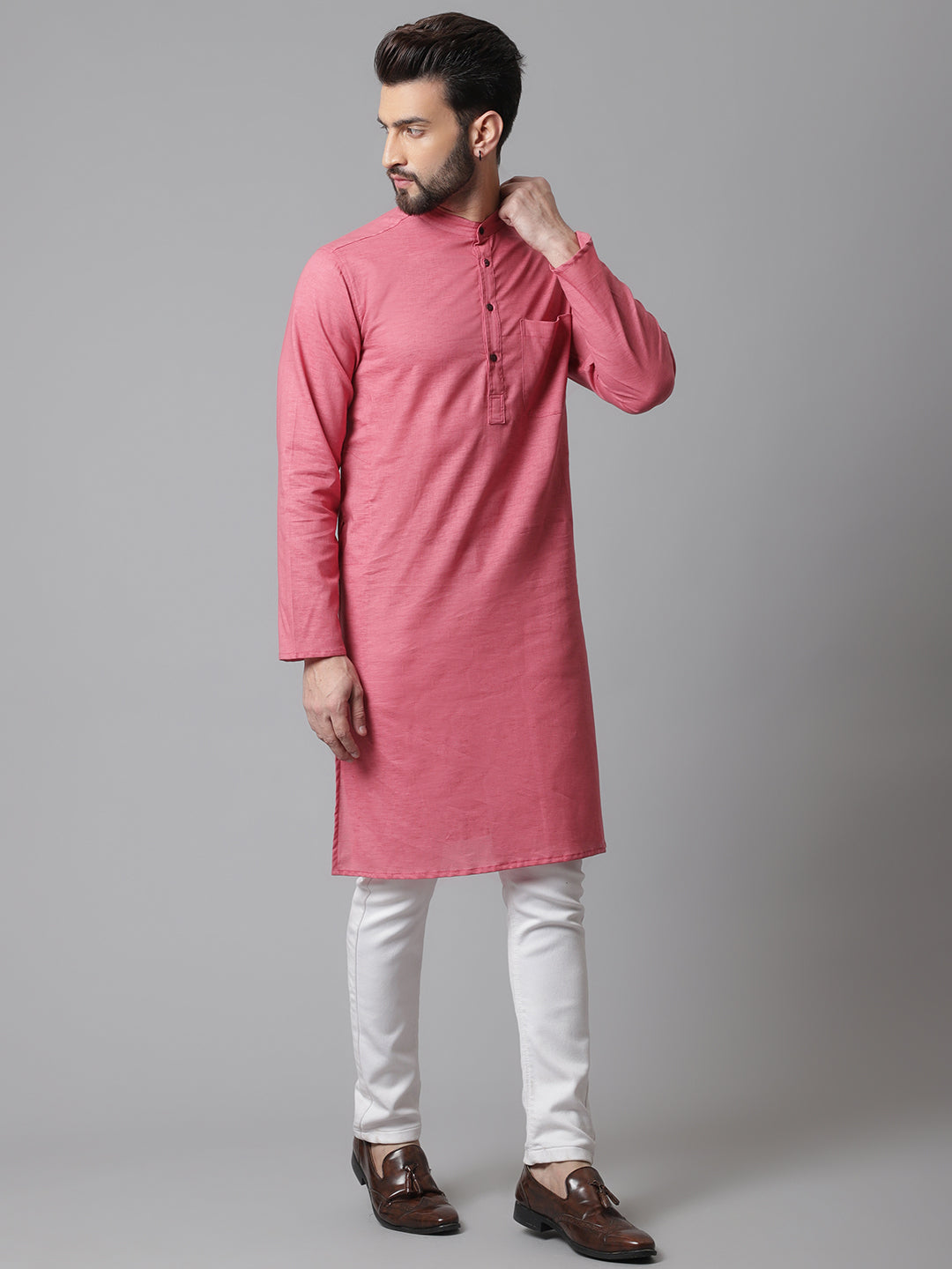 Even Apparels Rust Pure Cotton Kurta With Band Collar
