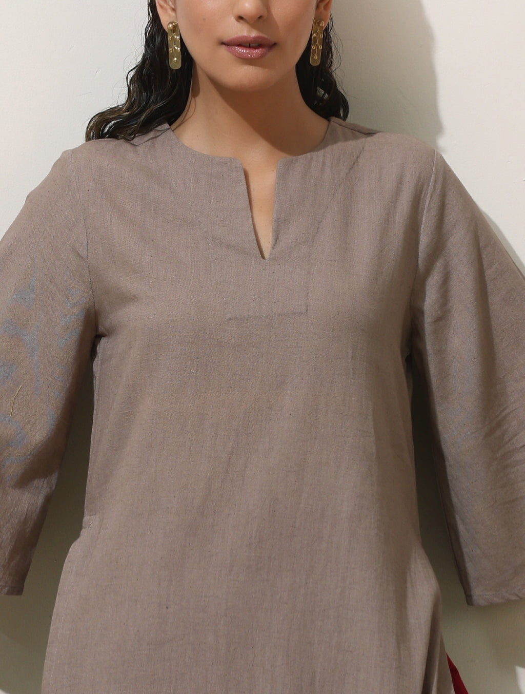 trueBrowns Grey Cotton Linen Kurta Pant Set