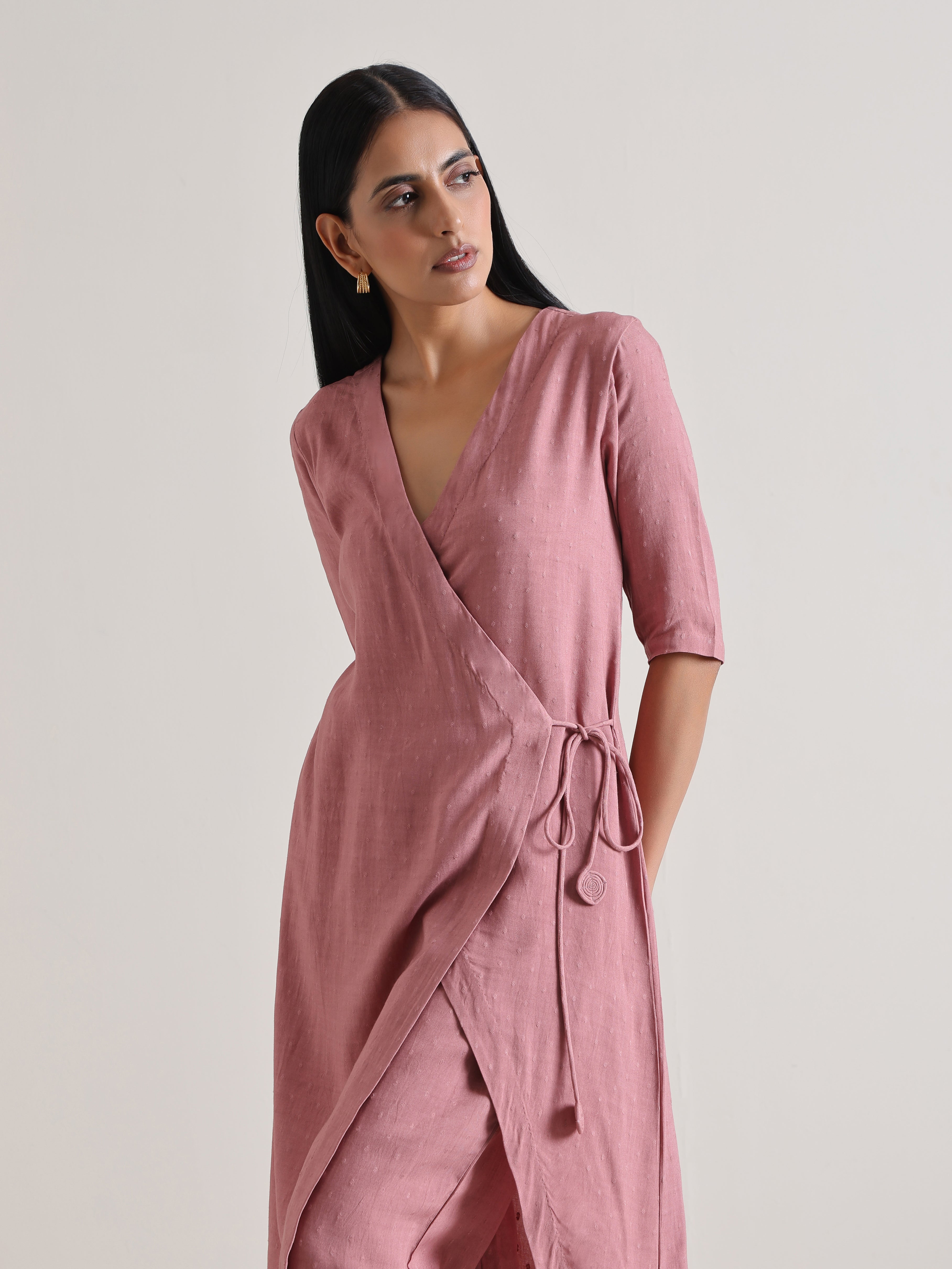trueBrowns Mauve Angrakha Kurta Set
