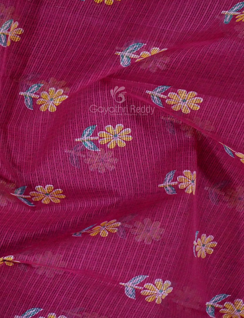 Magenta Pink And Mint Green Block Print Pure Kota Cotton Saree By Gayathri Reddy Designer Studio