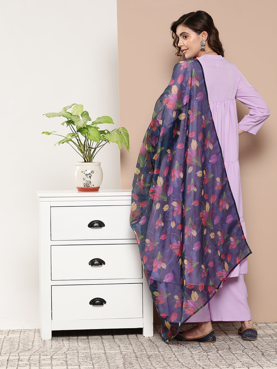 InWeave Women's Mauve Tiered Anarkali Kurta Set