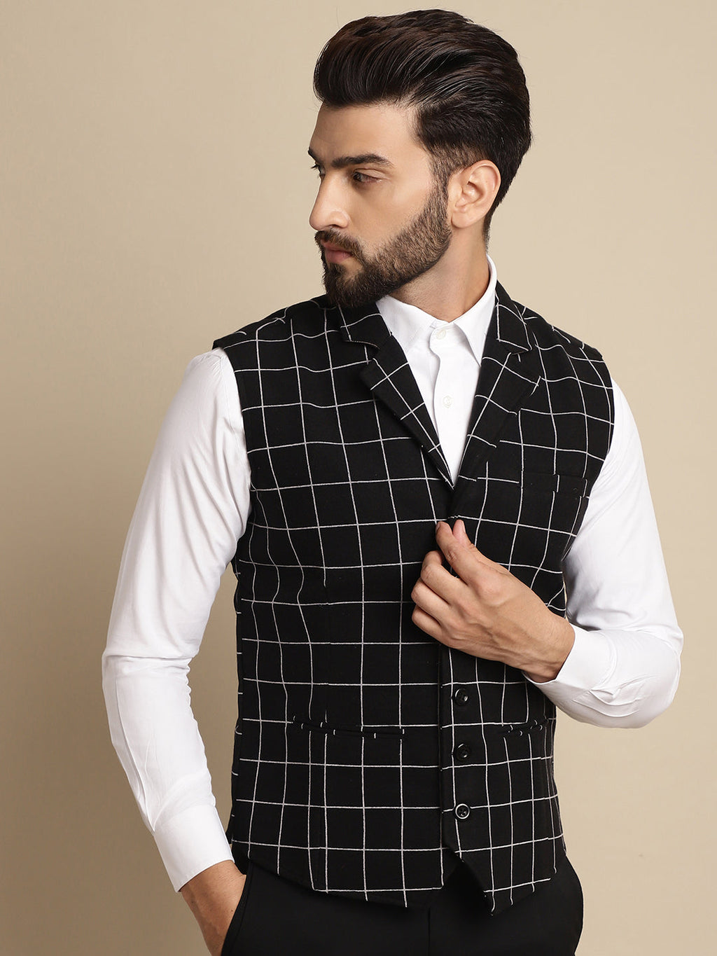 Even Apparels Men's Black Wool Waistcoat with Notched Lapel